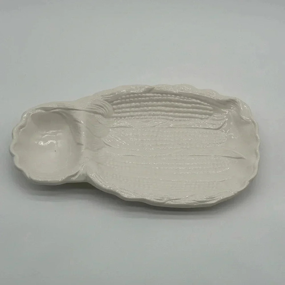 MCM Vintage California USA Corn Texture Serving Platter 659 White Glazed Pottery - Picture 4 of 7
